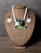Blue Pottery Gucha Neckalce With One Bead Earring - Colour White Base With Black Flowers